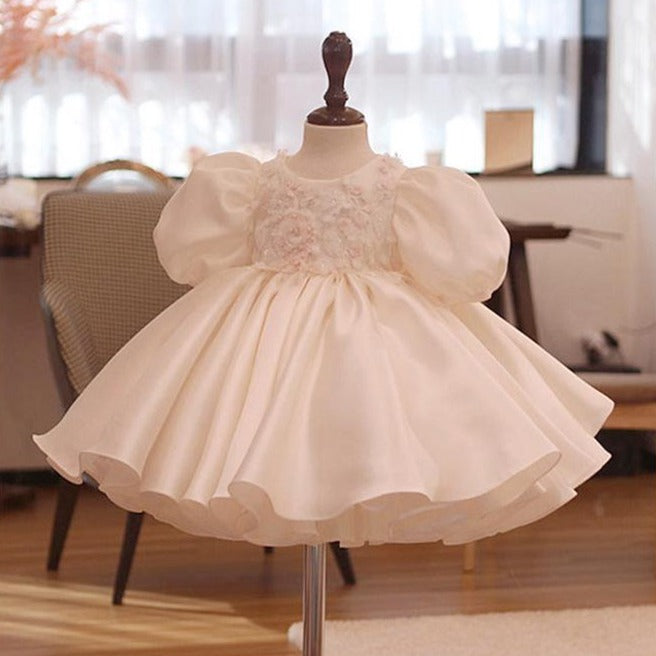 Baby Girl Birthday Party Dresses Toddler Sweet Embroidered White Puff Sleeve Formal Princess Dress