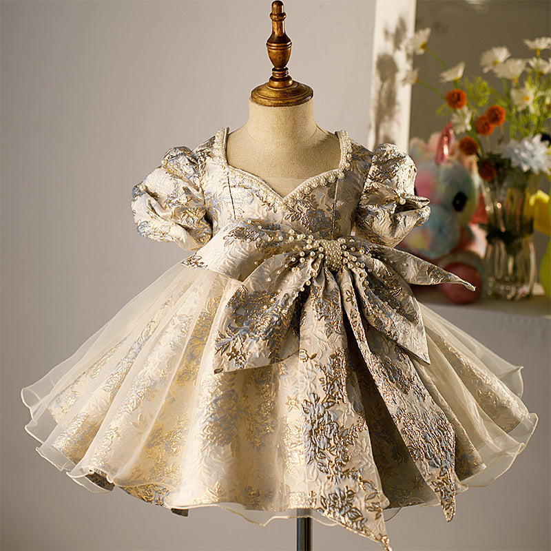 Girl Summer Birthday Party Dress Baby Girl Vintage Bow Puffy Formal Princess Dress, Grey Blue / 5-6 Years (130cm) Girl Summer Birthday Party Dress Baby Girl Vintage Bow Puffy Formal Princess Dress, Grey Blue / 5-6 Years (130cm)