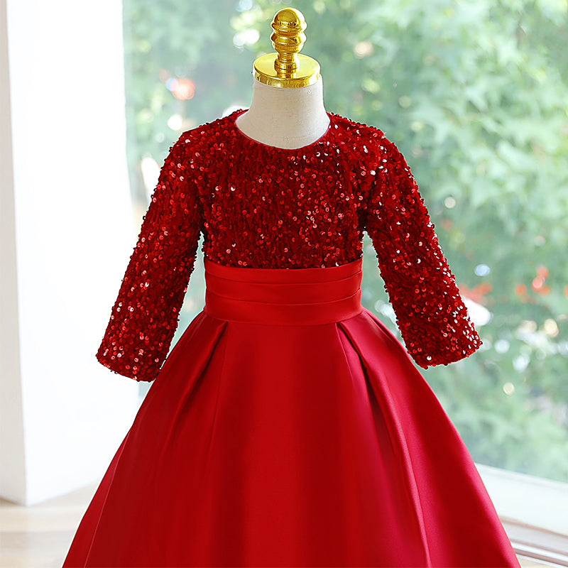 Elegant Girls Sequins Red Princess Dress