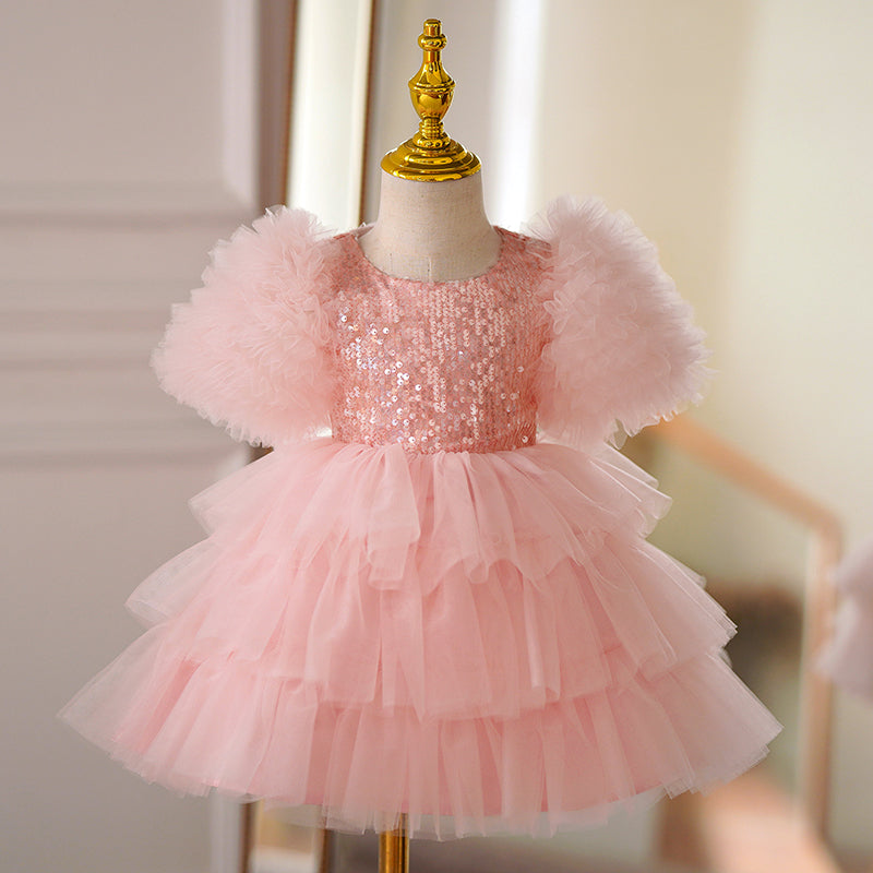 Baby Girl Summer Pink Puffy Princess Dress Toddler Birthday Party Dress
