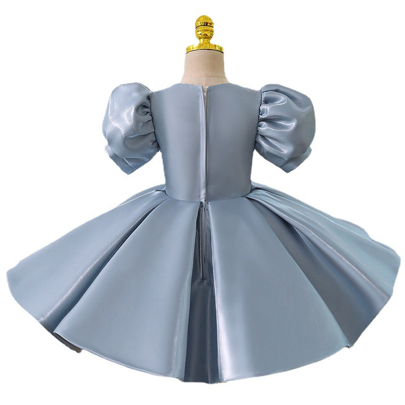 Toddler Prom Dress Girl Summer Vintage Blue Bow Birthday Party Formal Dress