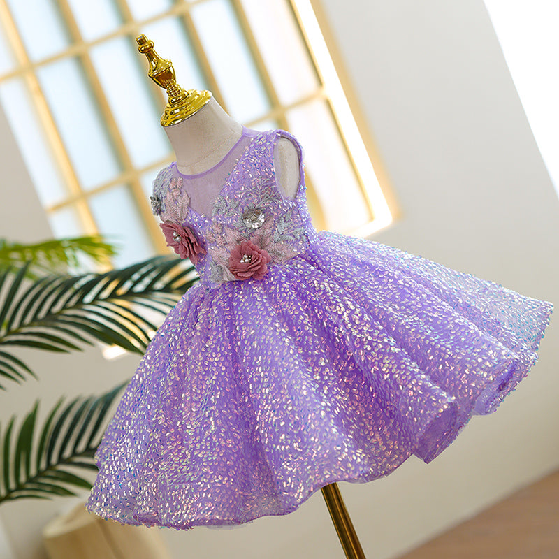 Toddler Ball Gowns Girl Summer Sleeveless Sequins Flower Girl Dress Princess Dress