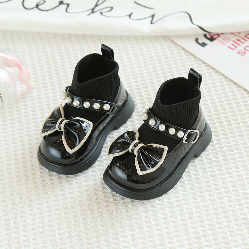 Baby Girl Leather Shoes Pearl Socks Boots Princess Shoes