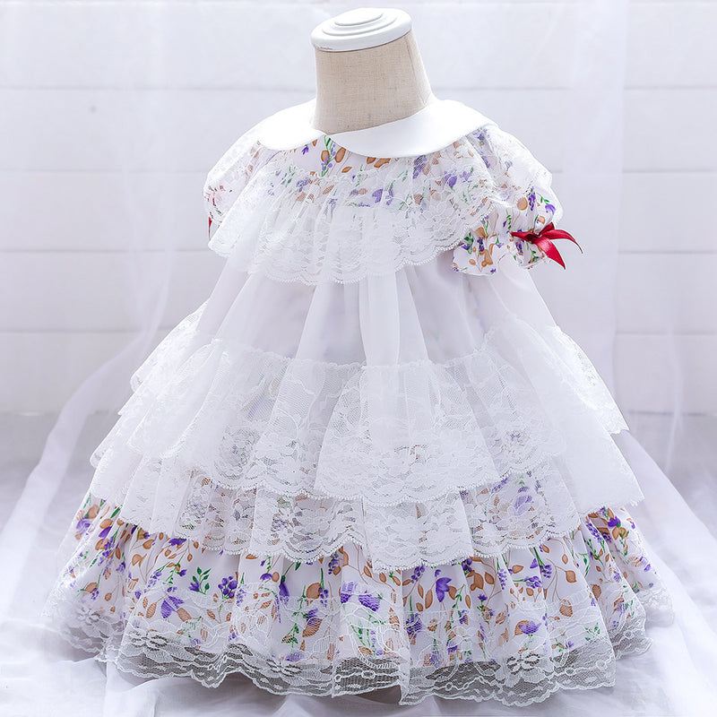 Baby Girl Birthday Party Dresses Toddler Lolita Lace Floral Formal Princess Dress