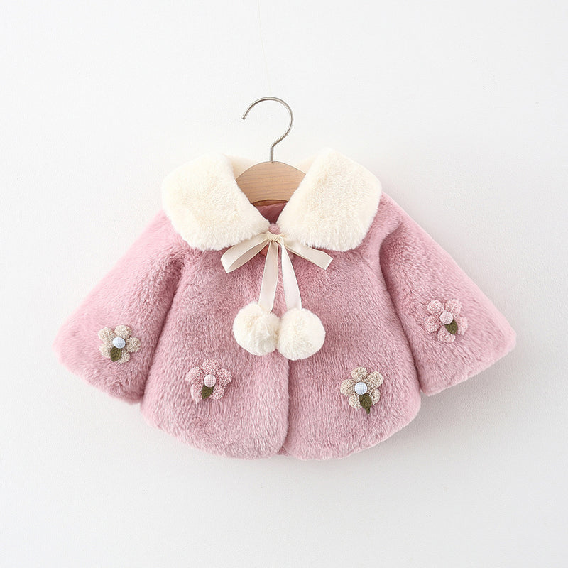 Baby Flower Girl Faux Fur Cloak Coat Shawl Princess Dress Cover up Cadigan Bolero Shrug Jacket