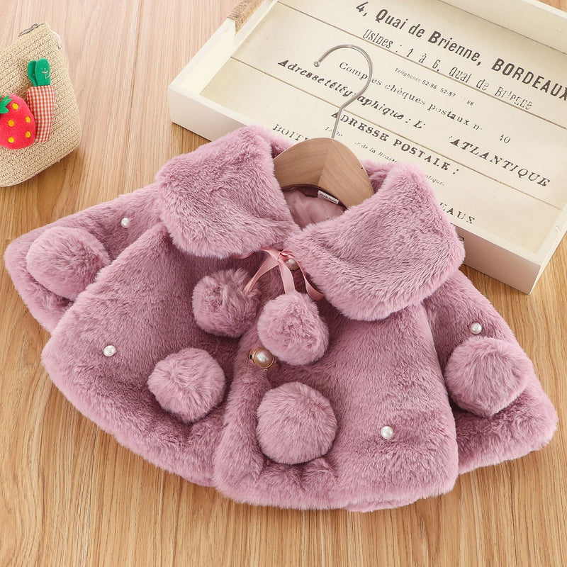 Cute Warm Baby Girls Princess Fur Cloak Coat