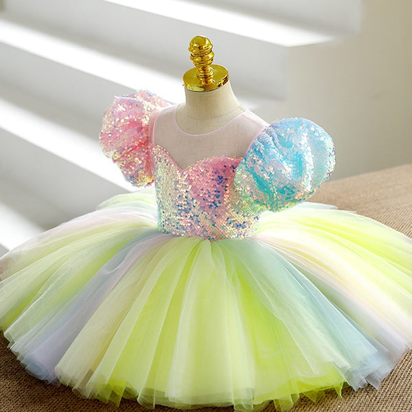 Baby Girl  Rainbow Birthday Party Princess Dress Little Girl's Dresses Toddler Christmas Dress