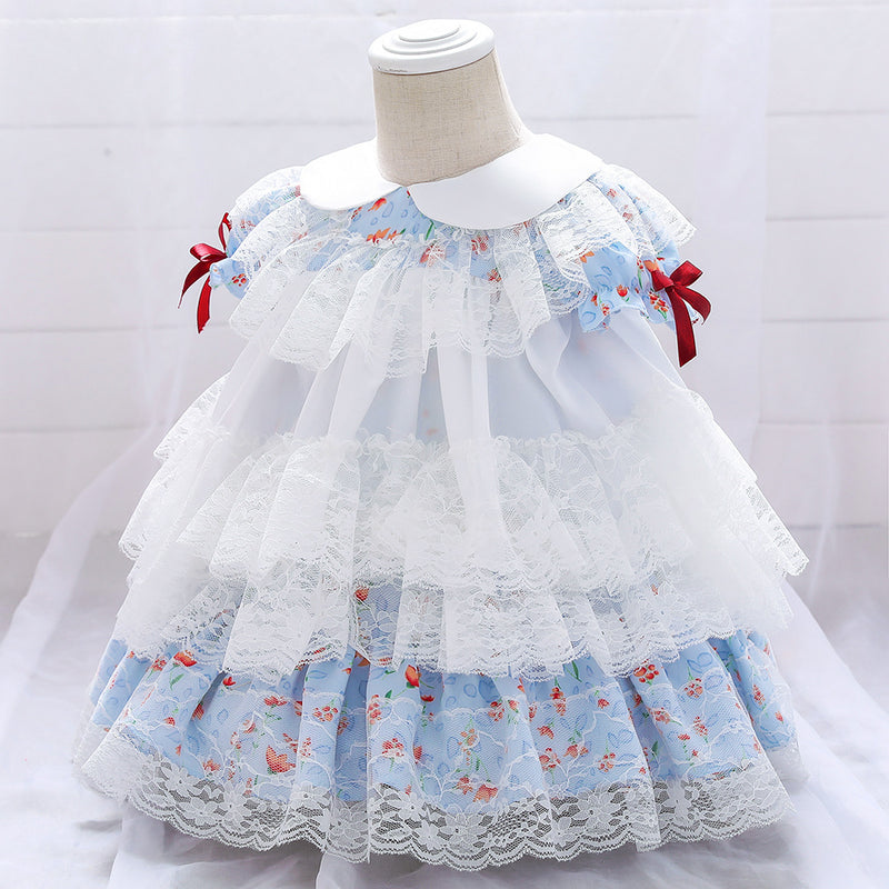 Baby Girl Birthday Party Dresses Toddler Lolita Lace Floral Formal Princess Dress