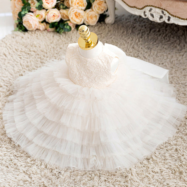 Baptism Dresses Baby Girl Formal Princess Dress Girl Bow Puffy White Flower Girl Dress