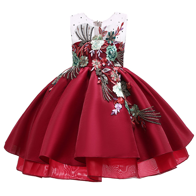 Toddler and Baby Girl Princess Dress Red Embroidery Flower Girl Dress Birthday Party Dress