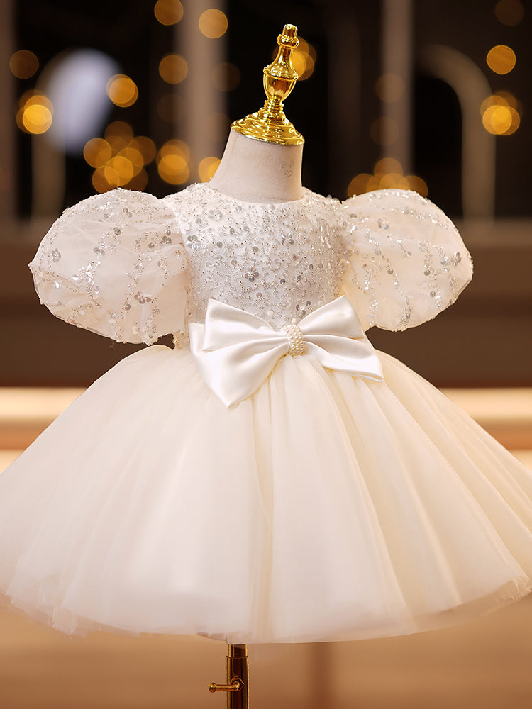 Baby Girl Birthday Party Dresses Girl Cute Bow Knot Sequin Formal Princess Dresses, Beige / 2-3 Years (100cm) Baby Girl Birthday Party Dresses Girl Cute Bow Knot Sequin Formal Princess Dresses, Beige / 2-3 Years (100cm)