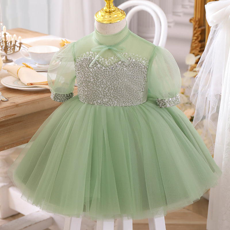 Baby Girl Summer Green Bow Puffy Girl Dress Princess Party Dress