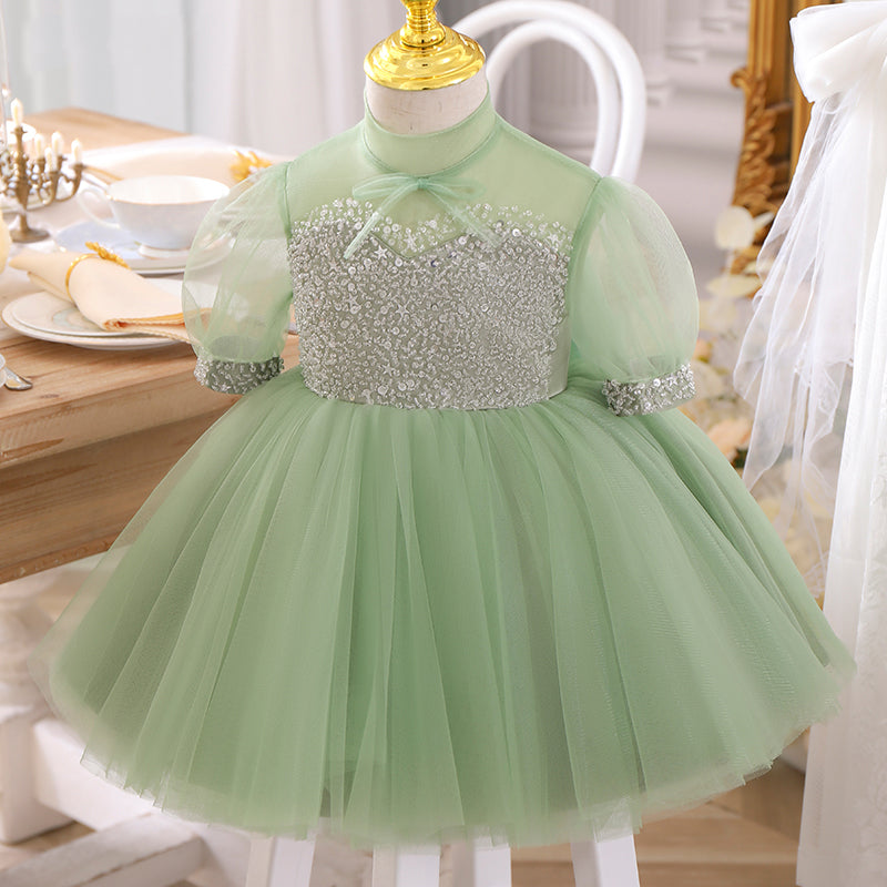 green dress baby girl Elegant Baby Girl Birthday Green Sequins Party Dress marryshe
