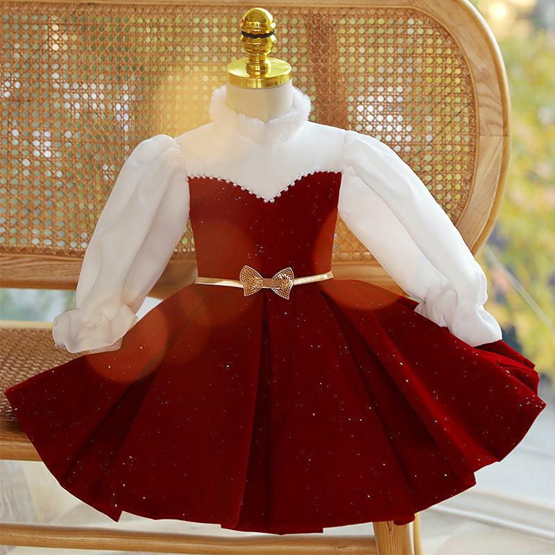 Baby Girl and Toddler Winter Long Sleeve Beaded Puffy Princess Birthday Party Dress
