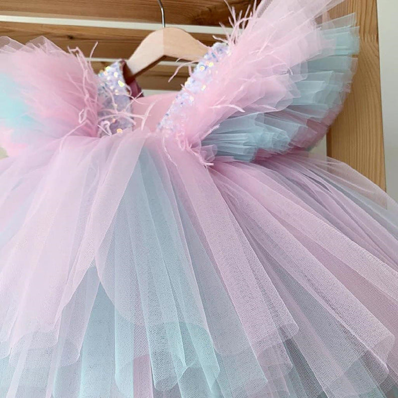 Baby Girl Pageant Princess Dress Toddler Gorgeous Lace Sleeveless Rainbow Dress Little Girl Party Dresses