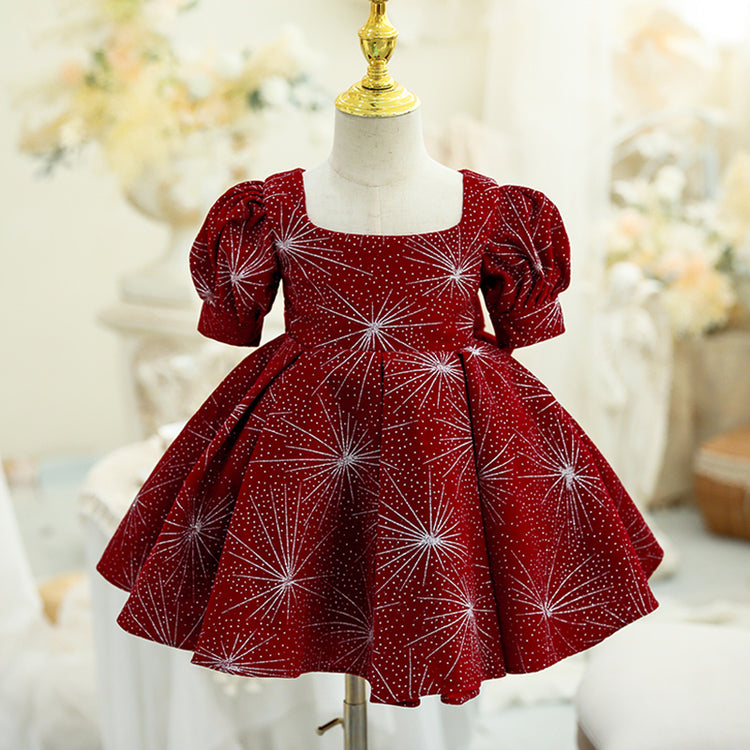 Girl Christmas Dress Baby Girl Dress Toddler Ball Gowns Red Christmas Dress Snowflake Bow Princess Dress