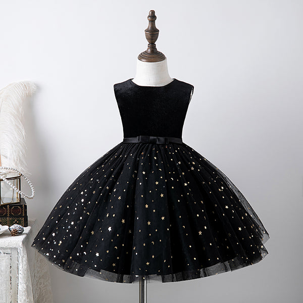 Baby Girl Princess Dress Sleeveless Black Puffy Sequined Birthday Party Dress