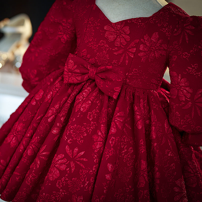 Baby Girls Christmas Embroidery Bow  Birthday Princess Dress