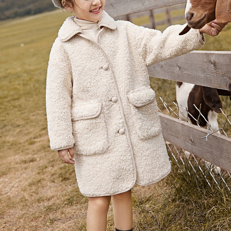 Girls' Lamb Wool Jacket Mid-length Coat