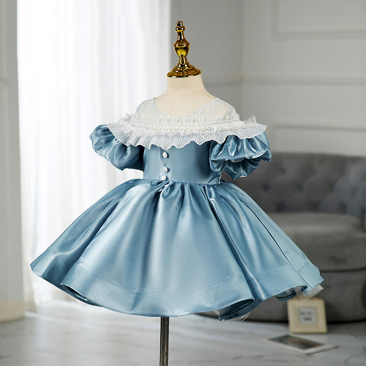 Toddler Prom Dress Girl Blue Lace Communion Formal Pageant Princess Party Dress