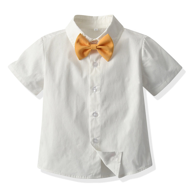 Baby Boys Short Sleeve Bow Shirt Bib Shorts Two Piece Set