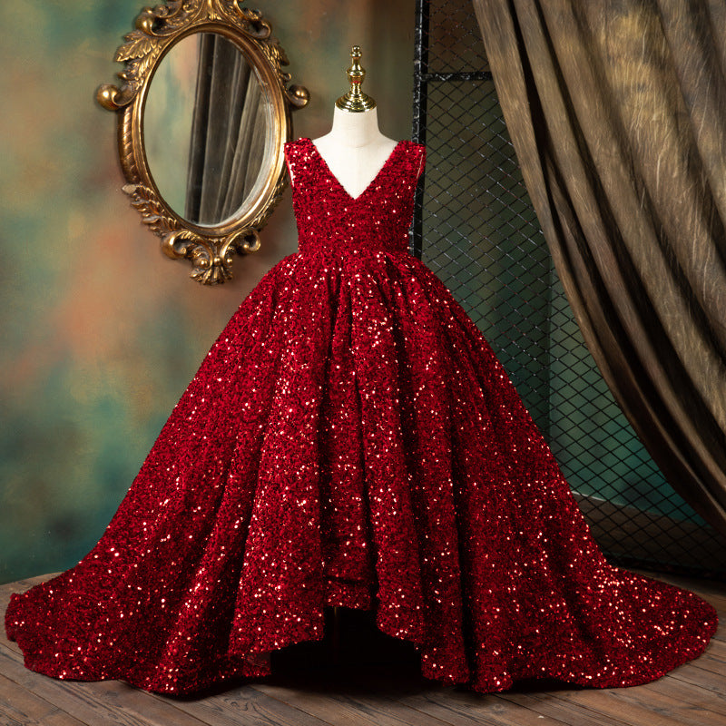 Girl Christmas Dress Luxury Red Sleeveless Trailing Sequins Fluffy Princess Communion Dress, Red / 4-5 Years (120cm) Girl Christmas Dress Luxury Red Sleeveless Trailing Sequins Fluffy Princess Communion Dress, Red / 4-5 Years (120cm)