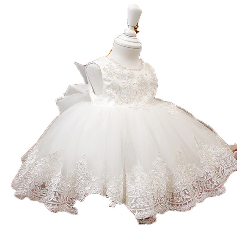 Baby Girl Summer Princess Party Dress Elegant White Embroidery Laces Baptism Dress