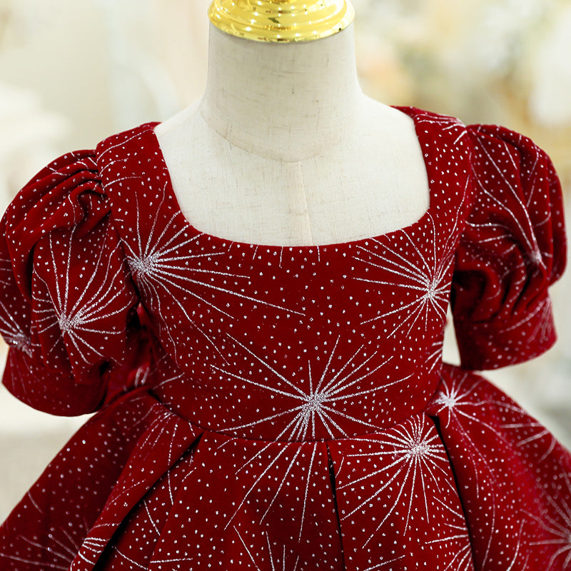 Girl Christmas Dress Baby Girl Dress Toddler Ball Gowns Red Christmas Dress Snowflake Bow Princess Dress