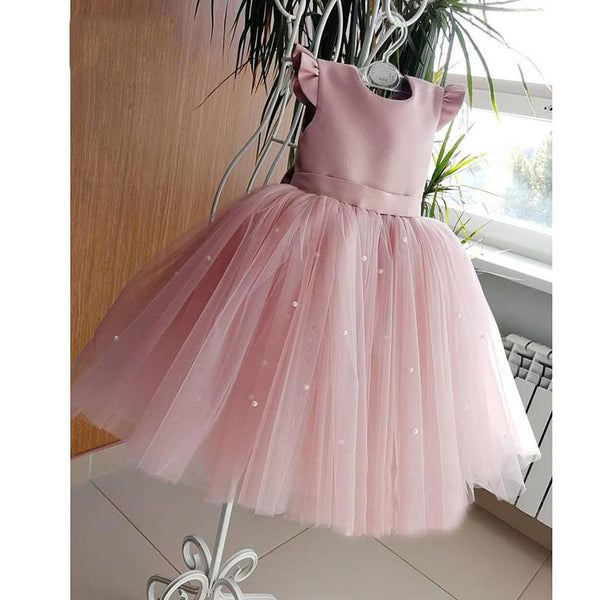 Baby Girl Princess Dress Summer Back Bow Textured Puffy Birthday Party Dress