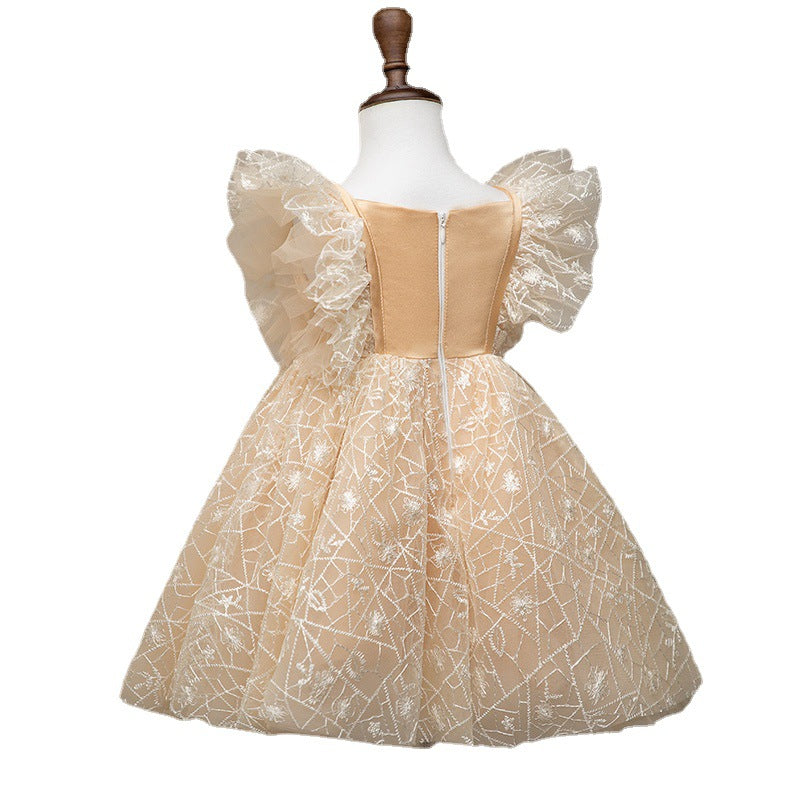 Flower Girl Dress Toddler Small Fly Sleeve Champagne Pageant Princess Dress