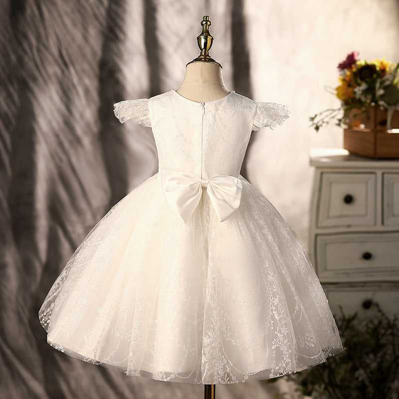 Baptism Dresses Baby Girl White Bow Lace Flower Girl Dress Girl Formal Princess Party Dress