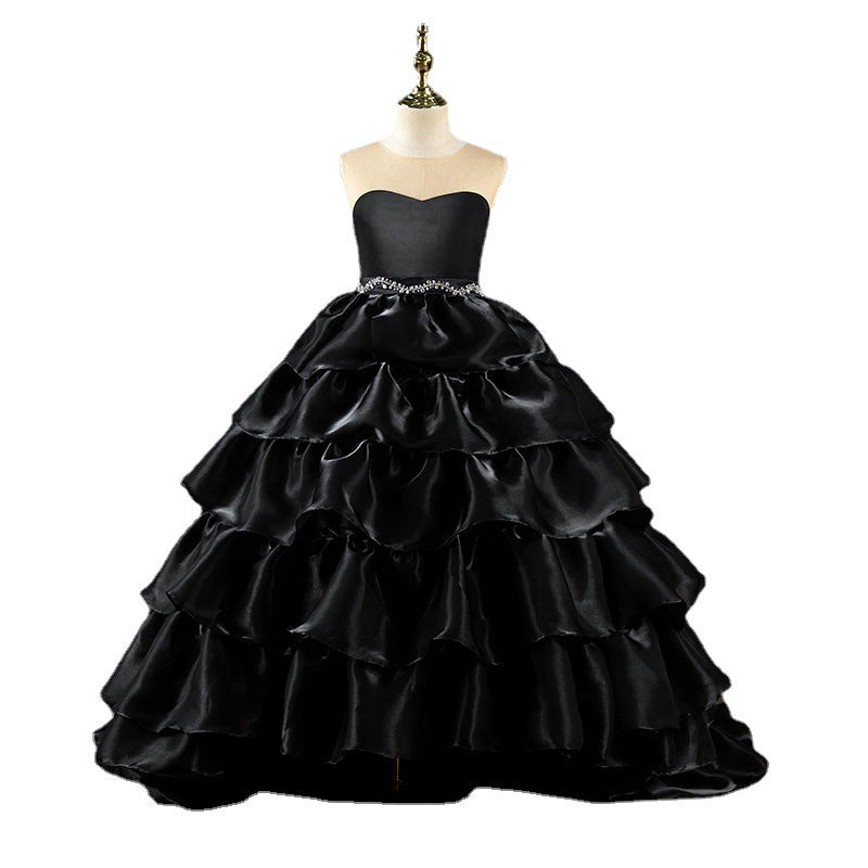 Girl Communion Dress Children Pageant Luxury Black Birthday Party Fluffy Dress