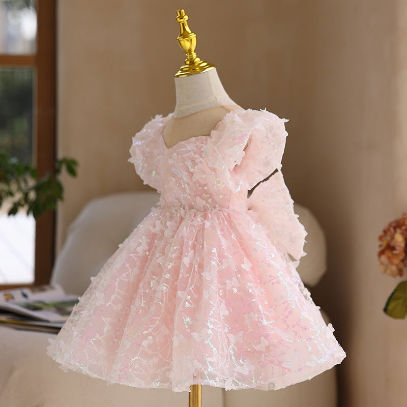 Baby Girl Birthday Party Dress Girls Summer Pink Sequin Bow Fluffy Pageant Princess Dresses