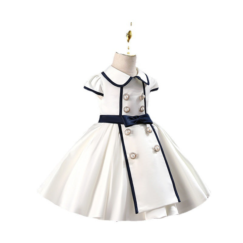 Girl Formal Princess Dresses Baby Girl White Elegant Button Birthday Party Dress