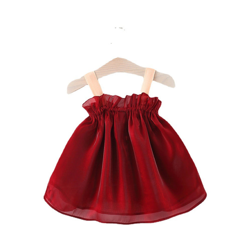 Baby girl Summer Birthday Party Dress Red Bow Sling Princess Dress