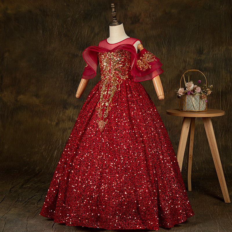 princess dress red Elegant Girls Sequinswine Red Puffy Princess Dress, Wine Red / 0-1 Year (80cm) princess dress red Elegant Girls Sequinswine Red Puffy Princess Dress, Wine Red / 0-1 Year (80cm)
