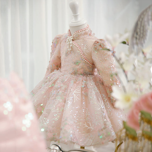 Children's Sequined Ball Gown Girls Birthday Bow Princess Dress