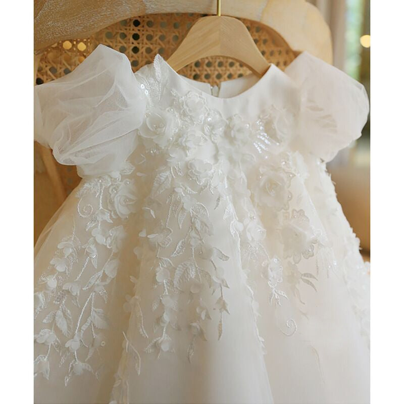 White Baby Girl Summer Baptism Birthday Party Princess Dress