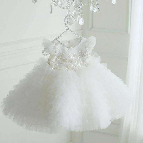 Baptism Dresses Baby Girl Cute White Sequins Fluffy Birthday Christening Dress