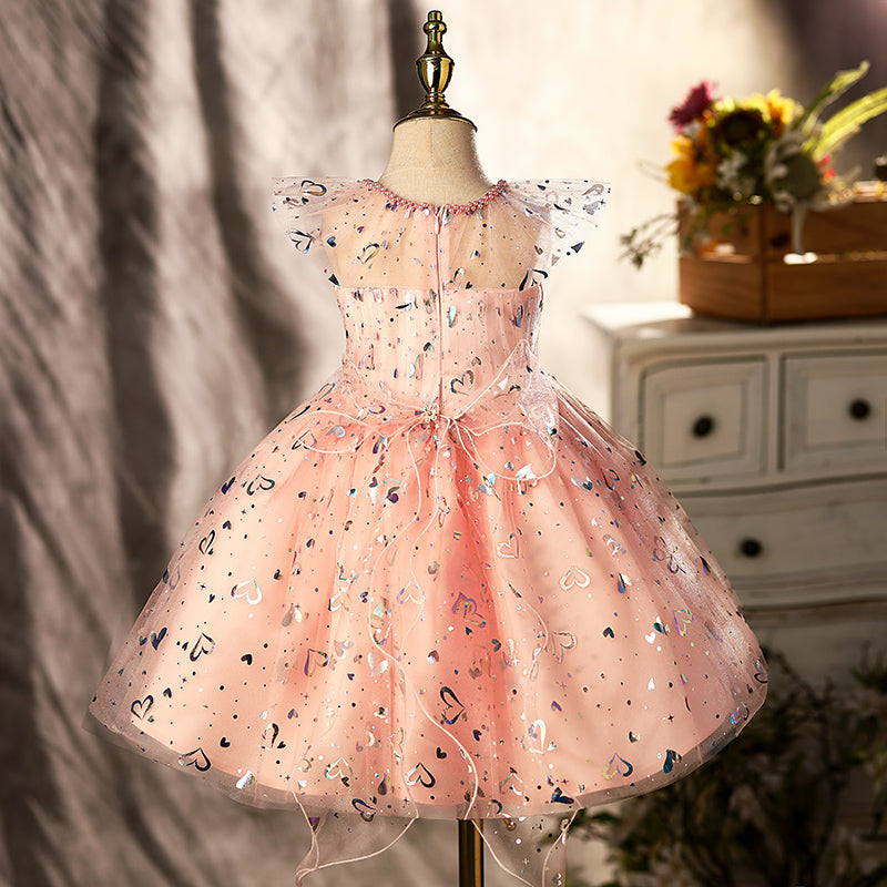 Toddler Prom Dress Girl Princess Flower Sleeveless Heart Sequins Party Dress