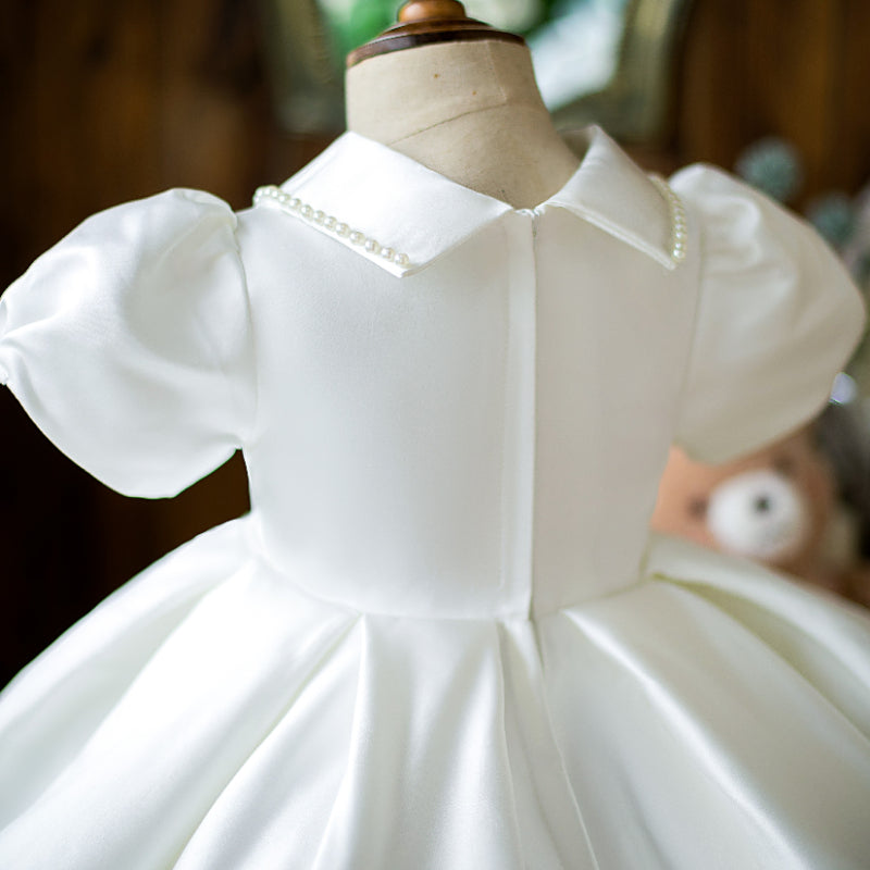 Toddler Prom Dress Girl Princess Summer White Bead Doll Collar Christening Dress