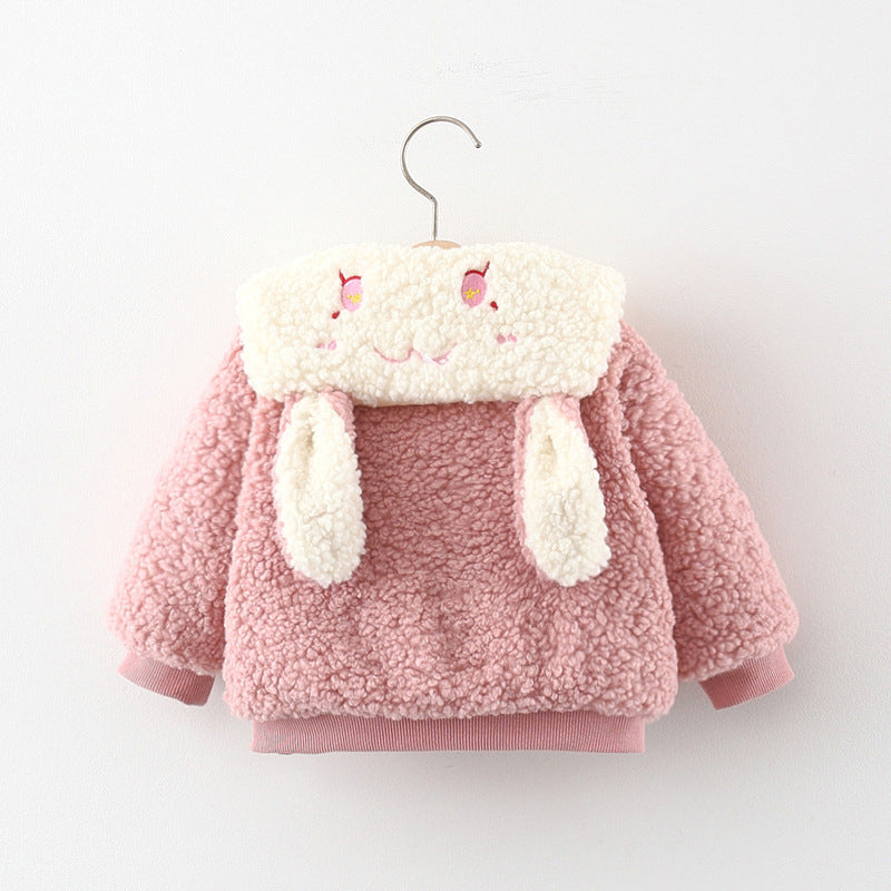 Cute Baby Zipper Rabbit Long-sleeved Wool Coat