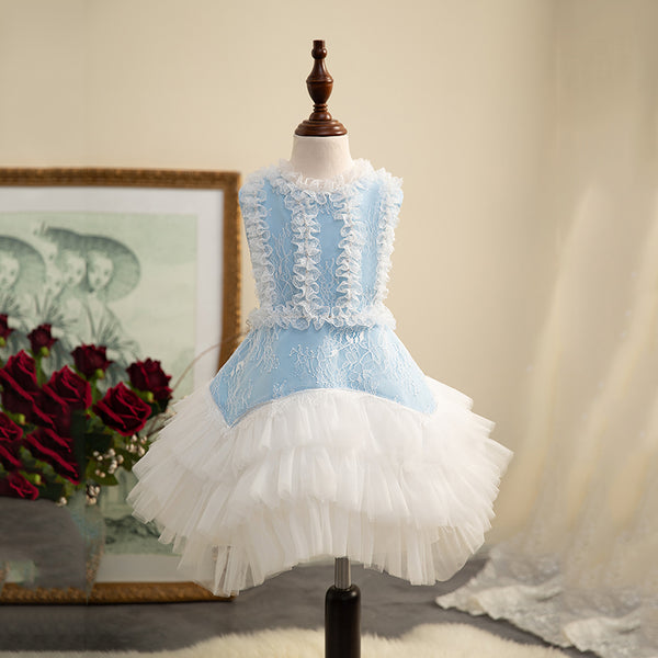 Girl Summer Dress Flower Girl Lace Sleeveless Puffy Birthday Party Cake Dress