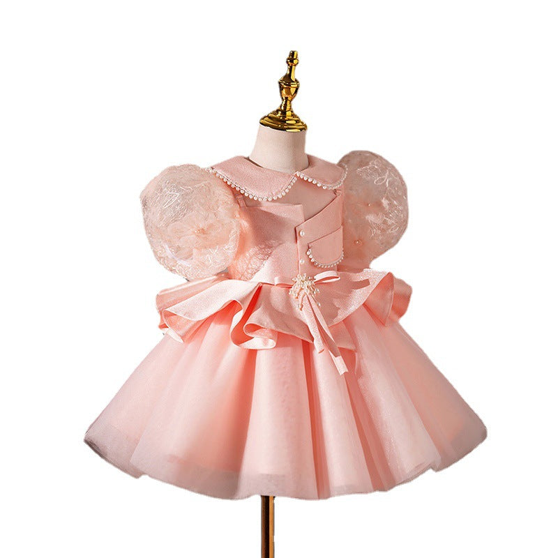 Baby Girl Birthday Party Dress Doll Neck Puff Sleeve Puffy Princess Dress