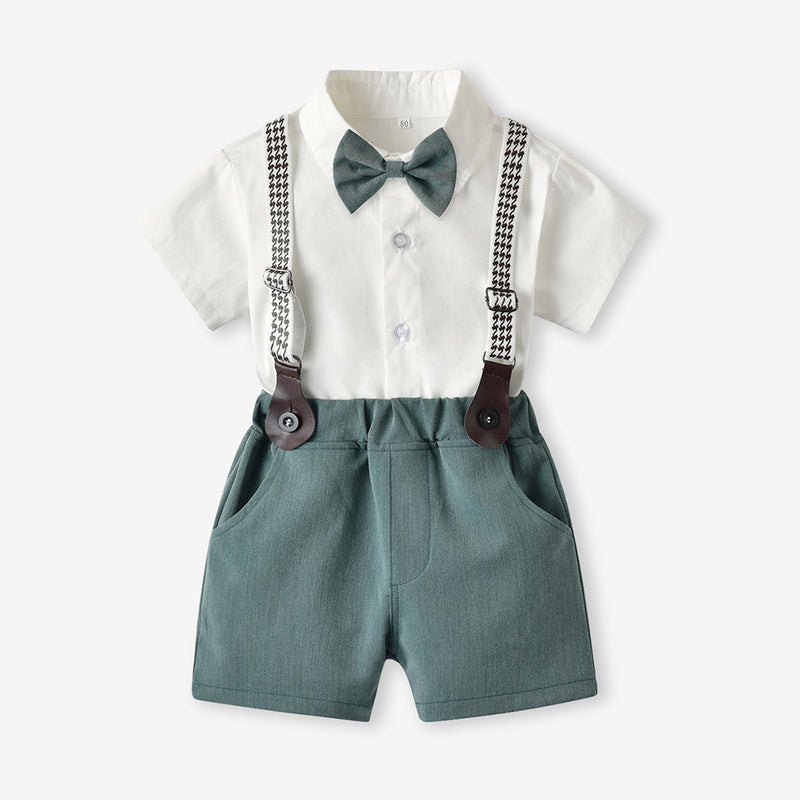 Baby Boys Short Sleeve Bow Shirt Bib Shorts Two Piece Set