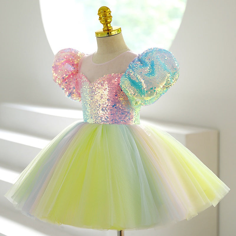 Baby Girl  Rainbow Birthday Party Princess Dress Little Girl's Dresses Toddler Christmas Dress