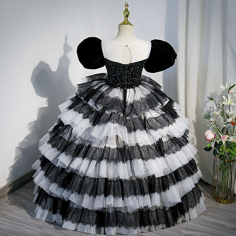 Gothic Black Flower Girl Dresses Black Velvet Flower Girl Dress For Alternative Wedding, Black White Gothic Gothic Black Flower Girl Dresses Black Velvet Flower Girl Dress For Alternative Wedding, Black White Gothic