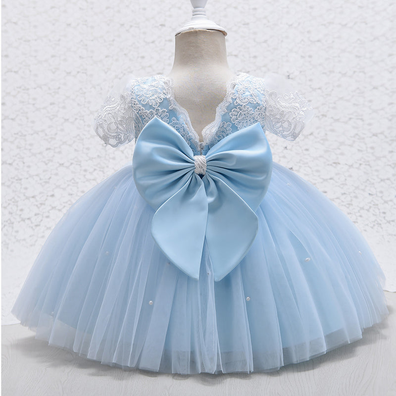 Girl Formal Dress Toddler Communion Baptism Bow Flower Girl Dress Princess Party Dress