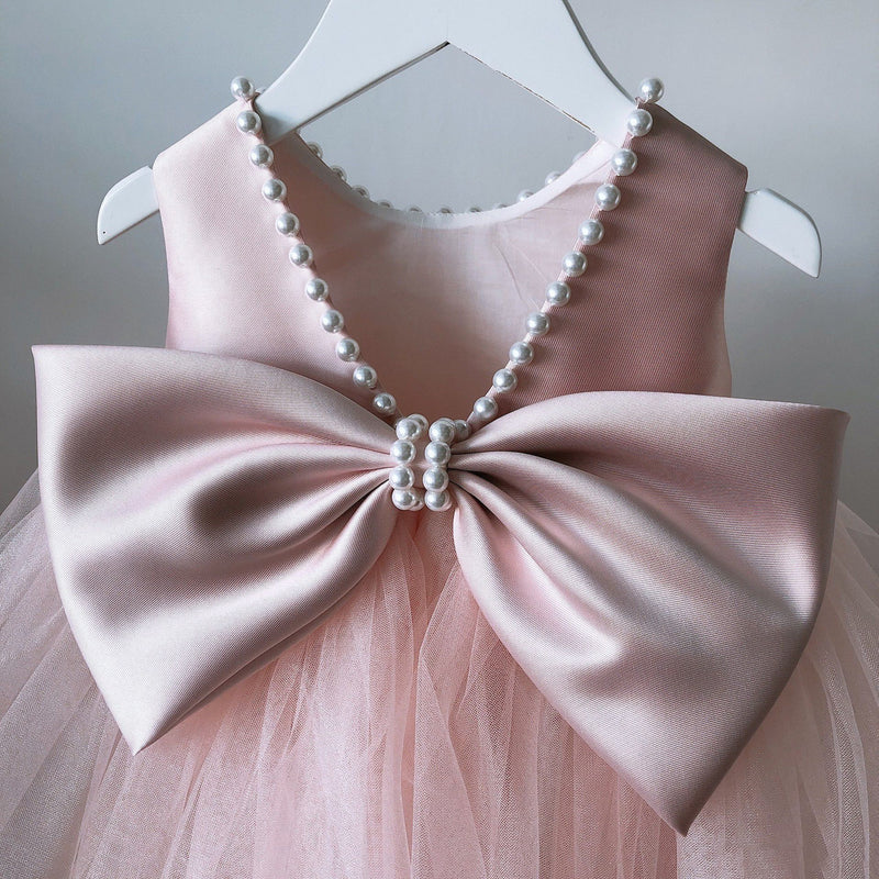 Baby Girl Formal Dresses Toddler Birthday Party Dress Pink Bow Puffy Girl Pageant Princess Dress