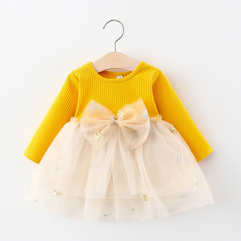 Baby Girl Cute Long Sleeve Sequins Bow Princess Dress